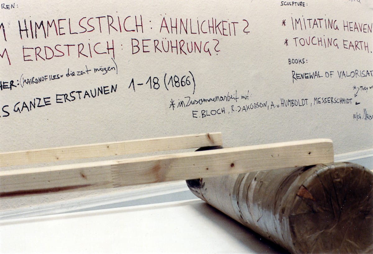 am himmelstrich: ähnlichkeit / imitating heaven / wood, cardboard, pedestal / 180 x 65 x 40 / Rheinschau, Cologne, 2003